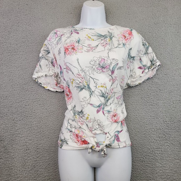 Buffalo David Bitton Floral‎ Shirt Top Women's Extra Large Cropped Tie Front - Picture 1 of 13
